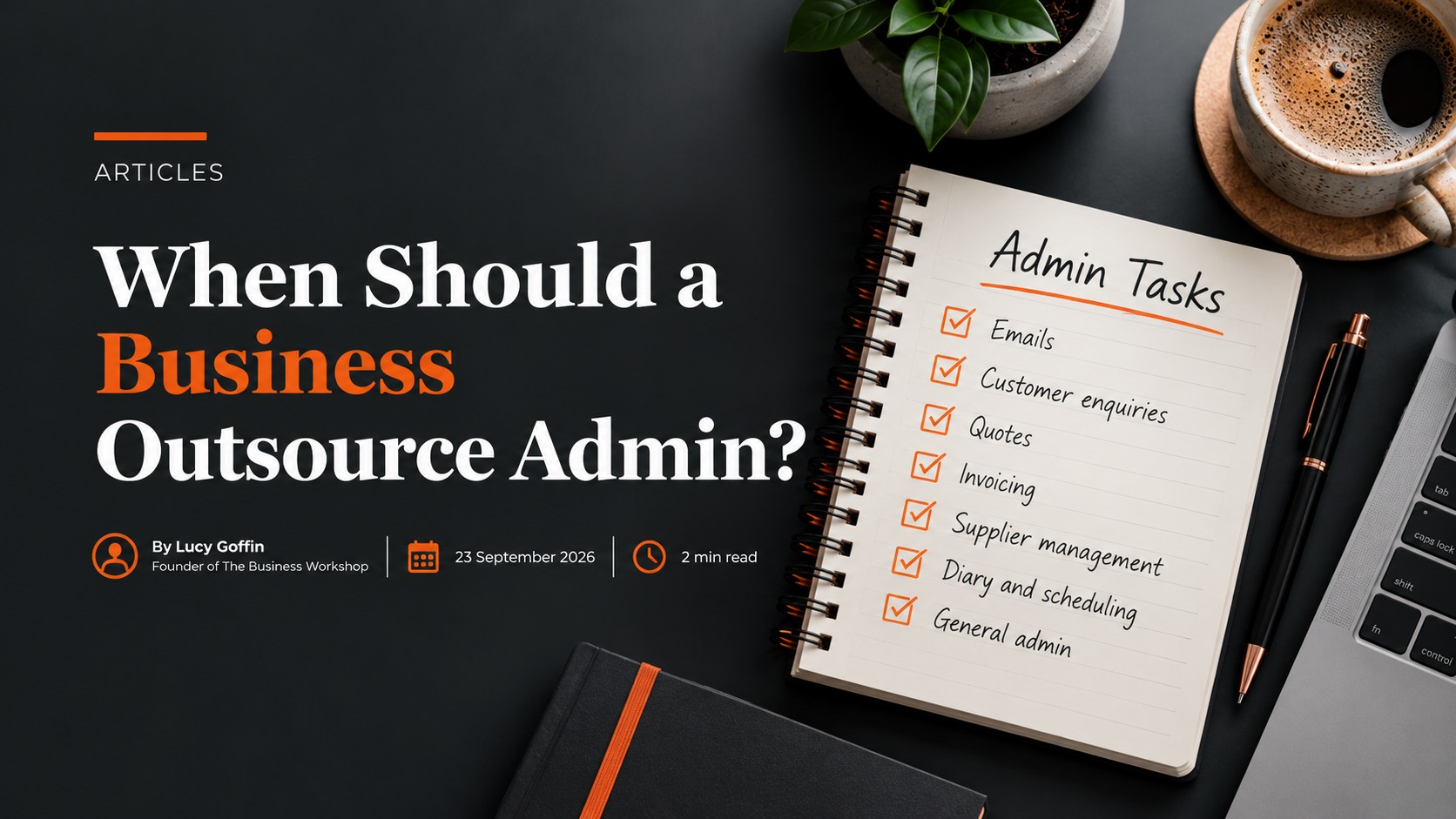 Article graphic showing common admin tasks including emails, enquiries, quotes, invoicing and scheduling.